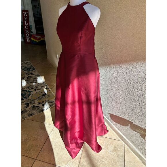 Alfred Sung Womens Size 10 Floor Length Gown Burgundy Halter Criss Cross Back - Picture 5 of 7